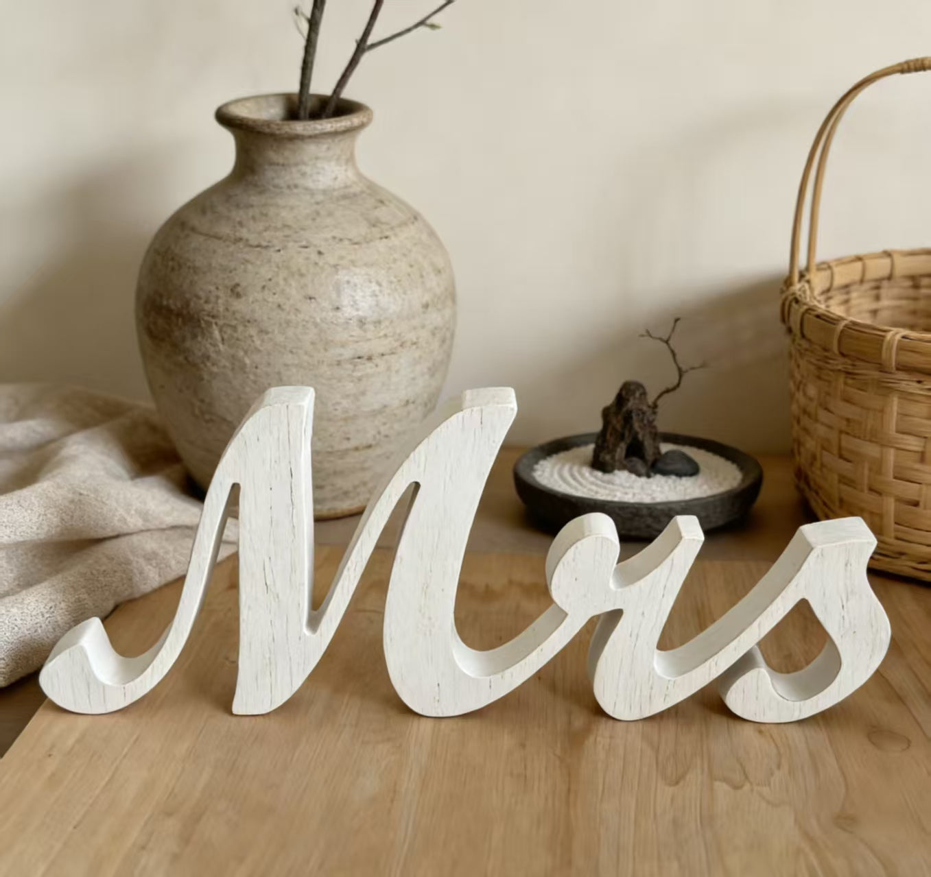 White Wooden Mr & Mrs Sign Wedding Table Decor, Church Ceremony Photo Prop, Newlywed Home Ornament