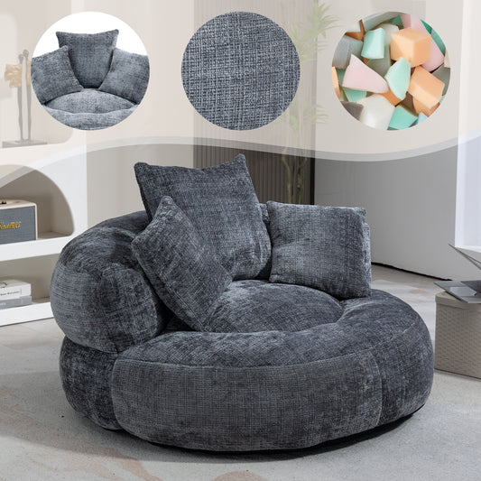 Lazy Sofa Durable Comfort Lounger High Back Bean Bag Chair Couch With Three Cushions For Adults And Kids, Indoor & Outdoor, Single Gaming Sofa Chair For Bedroom, Office  Gray Chenille