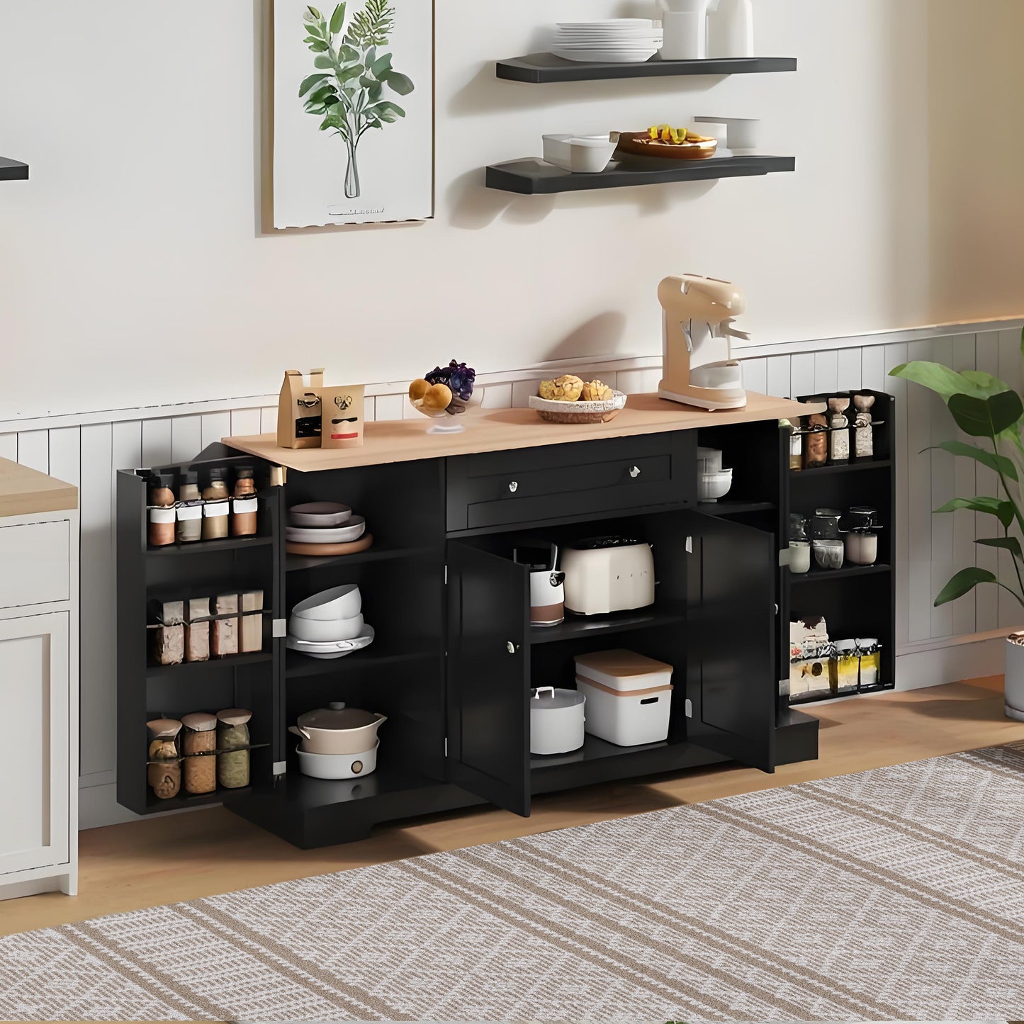 Multifunctional Kitchen Buffet  138 Cm Sideboard With Drawer, Shelf Doors & Adjustable Shelves  Modern Design With Anti-tilt Protection, Ideal For Kitchen, Living Room & Bedroom