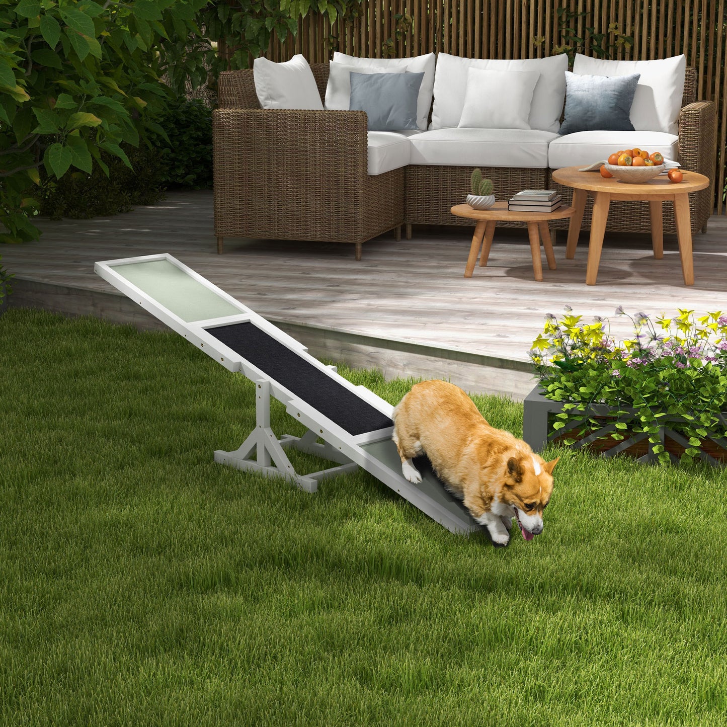 PawHut Wooden Pet Seesaw For Big Dogs, Dog Agility Equipment With Anti-Slip Surface - White