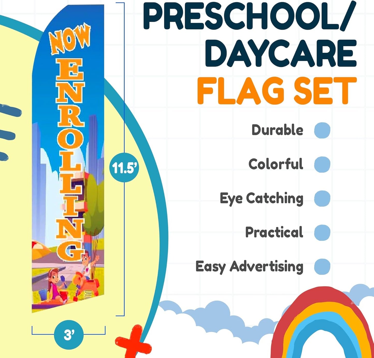 Now Enrolling Day Care Swooper Flag For Advertising Pack Of 2 With Hybrid Pole Set