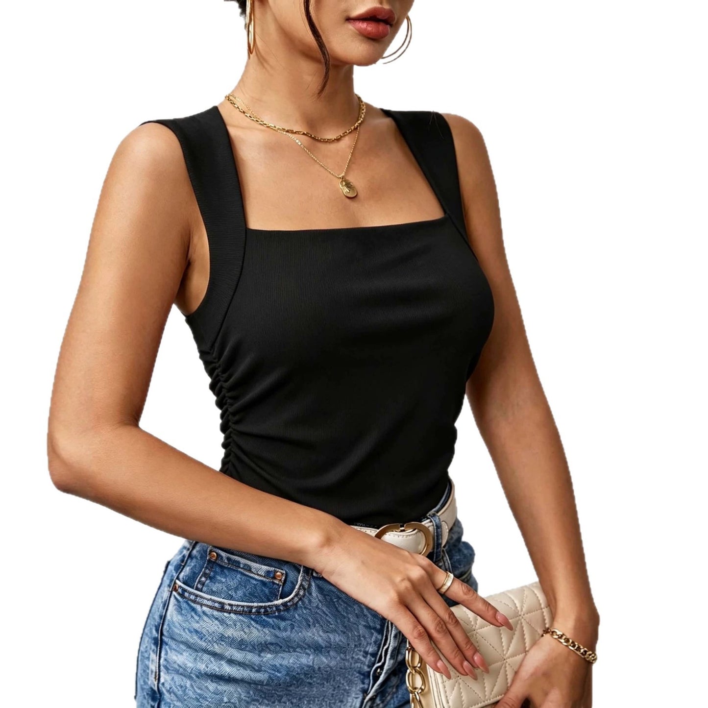 Summer New Square-neck Vest Slim-fit Sleeveless Top