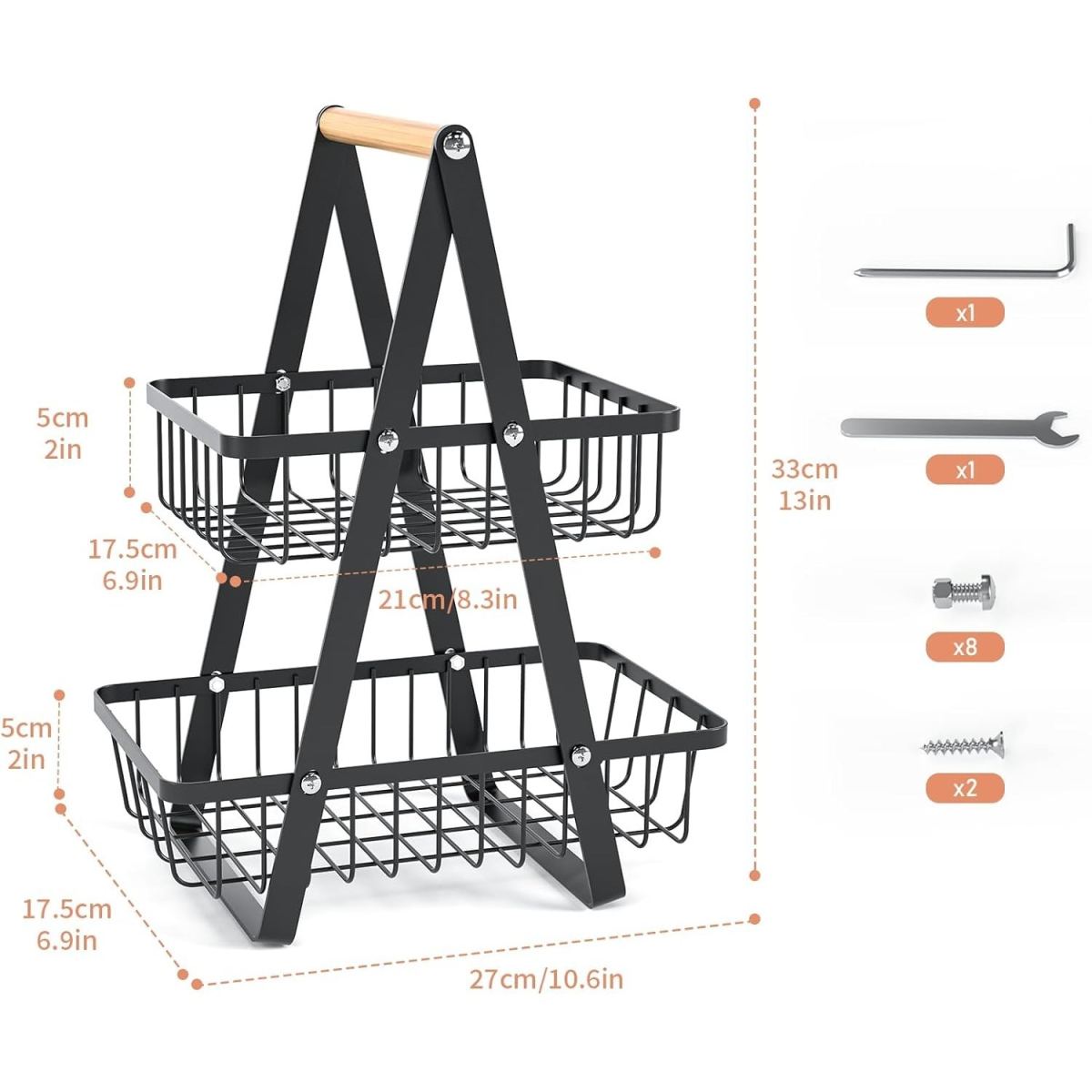 2-Tier Removable Basket, Snack Storage For The Kitchen, Black Flower Girl Baskets