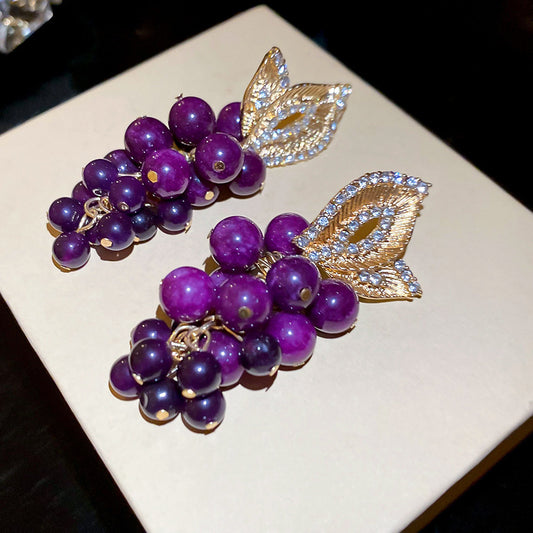 Korean Style Purple Earrings For Women Crystal Flower Rhinestone Studs Elegant Versatile