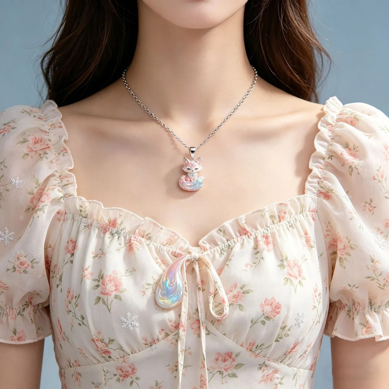 1pcs Gradient  Enamel Crystal Fox Pendant Necklace, Dreamy Sweet Fairy Style, For Daily Dating Wear & Women Valentine Birthday Gifts