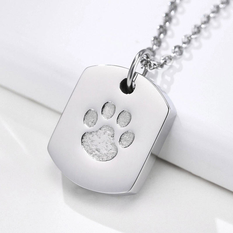 Stainless Steel Dog Paw Cinerary Casket Openable Pendant Black Men's Necklace Twist Metal Accessories