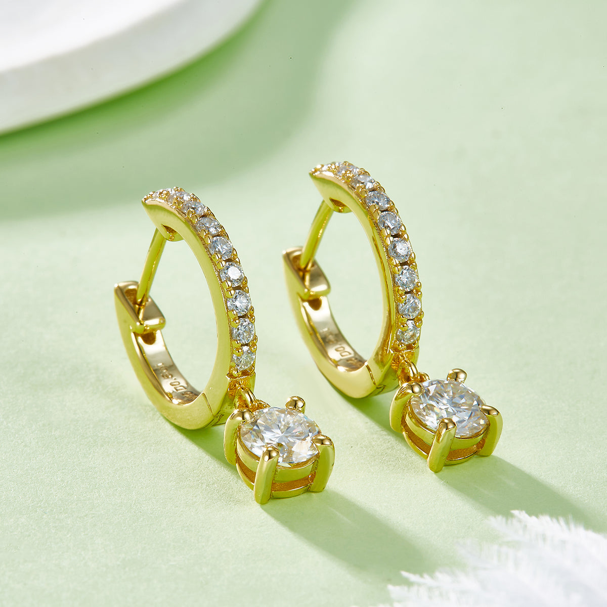 3g S925 Sterling Silver Moissanite Dangle Hoop Earrings  5mm Drop With Pave Hoop & GRA Certificate, Platinum Plated Jewelry Gift Box Set For Women