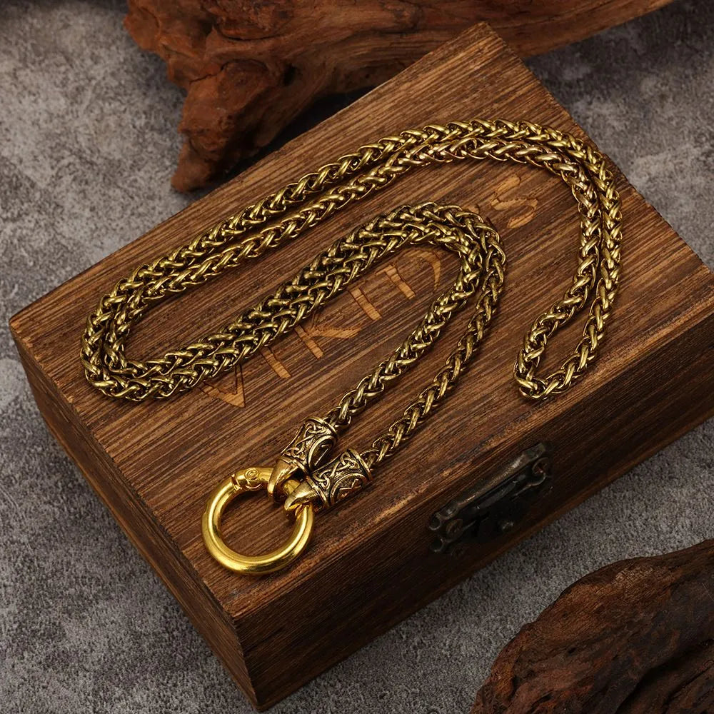 1pcs Vintage Carved Spring Ring Wheat Chain  Necklace, Retro Viking Ethnic Style, For Men Street Biker Wear & Male Holiday Gifts
