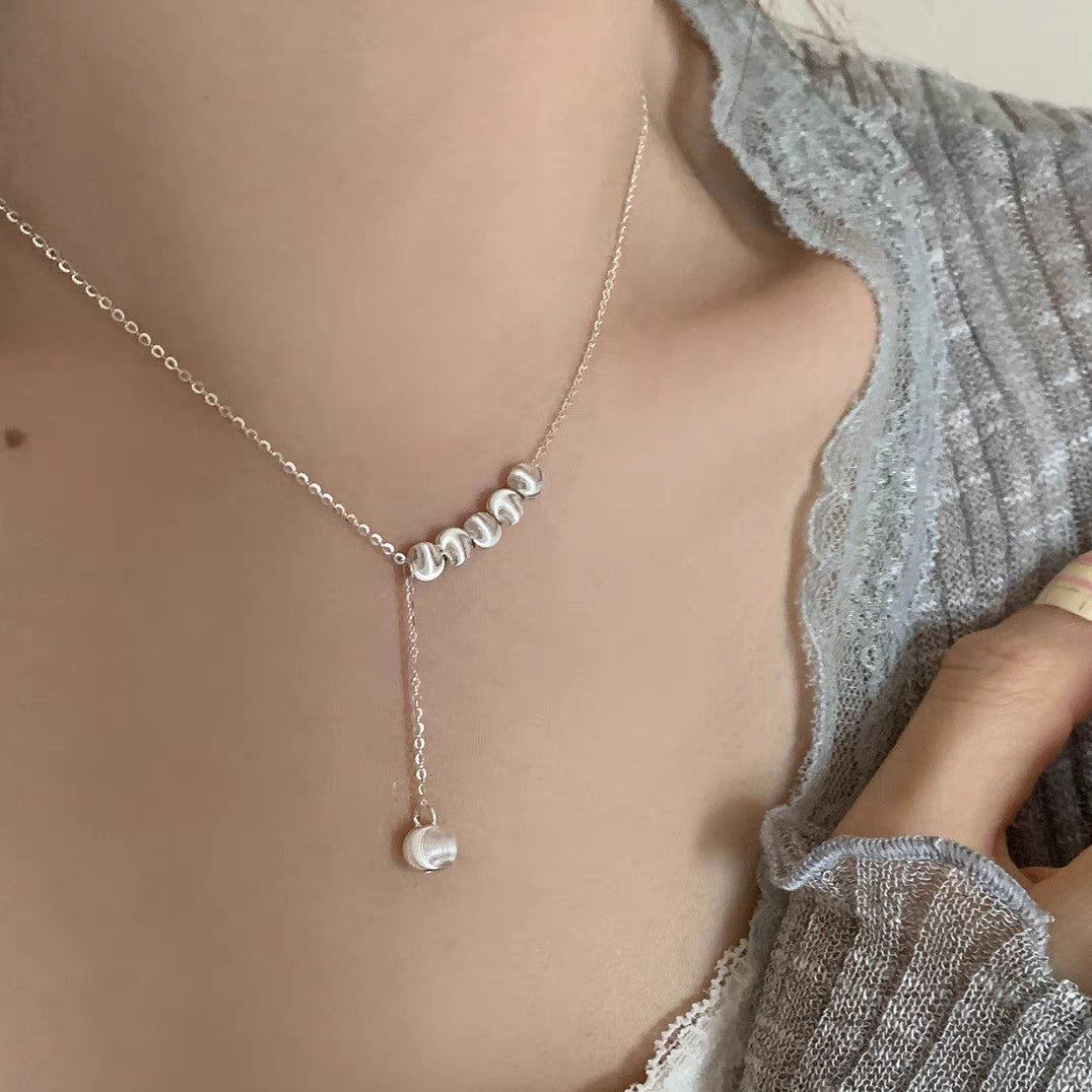 1pc 999 Sterling Silver Brushed Bead Adjustable Tassel Necklace, Minimalist Luxurious Style, Perfect For Daily Wear & Valentine's Gifts