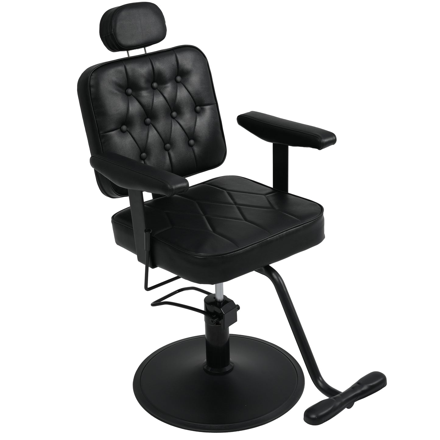 Barber Salon Chair For Hair Stylist, Hydraulic Reclining Barber Chair,Height Adjustable Salon Styling Chair With 360 Swivel, Removable Headrest, PU Leather, 330 Lbs Capacity, Black