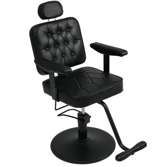 Barber Salon Chair For Hair Stylist, Hydraulic Reclining Barber Chair,Height Adjustable Salon Styling Chair With 360 Swivel, Removable Headrest, PU Leather, 330 Lbs Capacity, Black