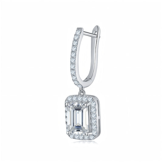 S925 Sterling Silver 6x8mm Emerald Cut Moissanite Halo Hoop Earrings  Platinum Plated Drop Earrings With GRA Certificate Luxury Jewelry Gift Box Set