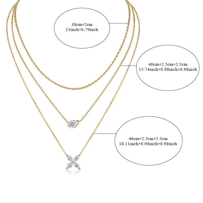 S925 Sterling Silver 7x11mm Pear Moissanite 3-Layer Necklace 40cm 10.8g Gold Plated GRA Certified Gift Box