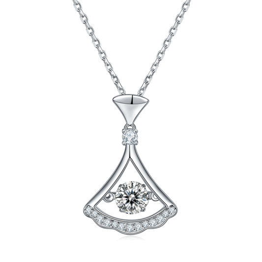 S925 Sterling Silver 0.5ct D Color VVS1 Moissanite Fan Pendant Necklace 45cm Platinum Plated GRA Certified Gift Box