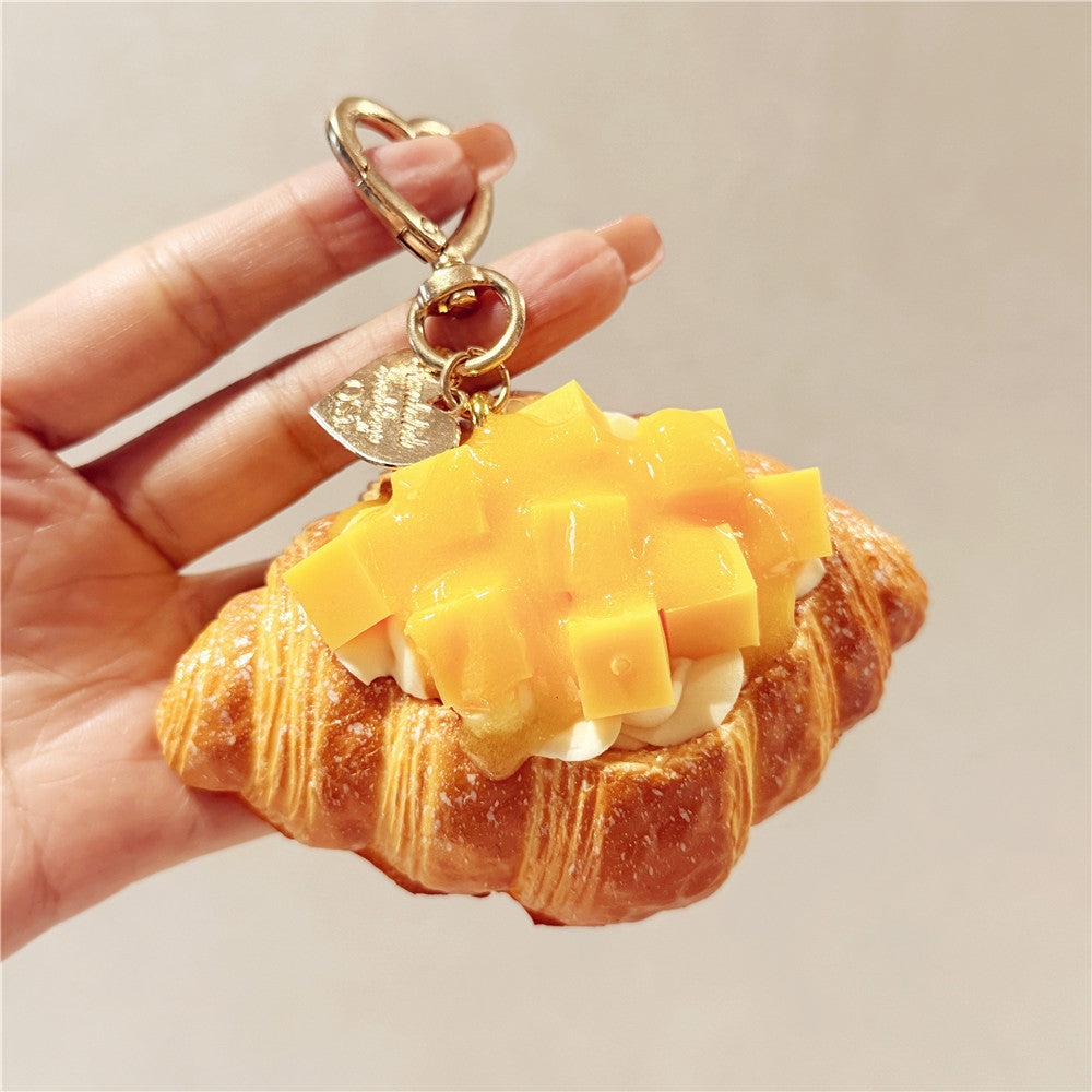 Artificial Food Cream Fruit And Croissant Keychain Pendant