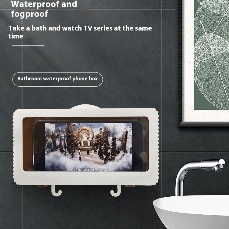 Wall-mounted Punch-free Bathroom Touch Screen Bath Waterproof Mobile Phone Box