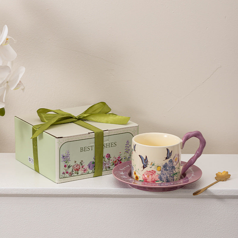 Butterfly Coffee Cup And Saucer Gift Set Ceramic Mug
