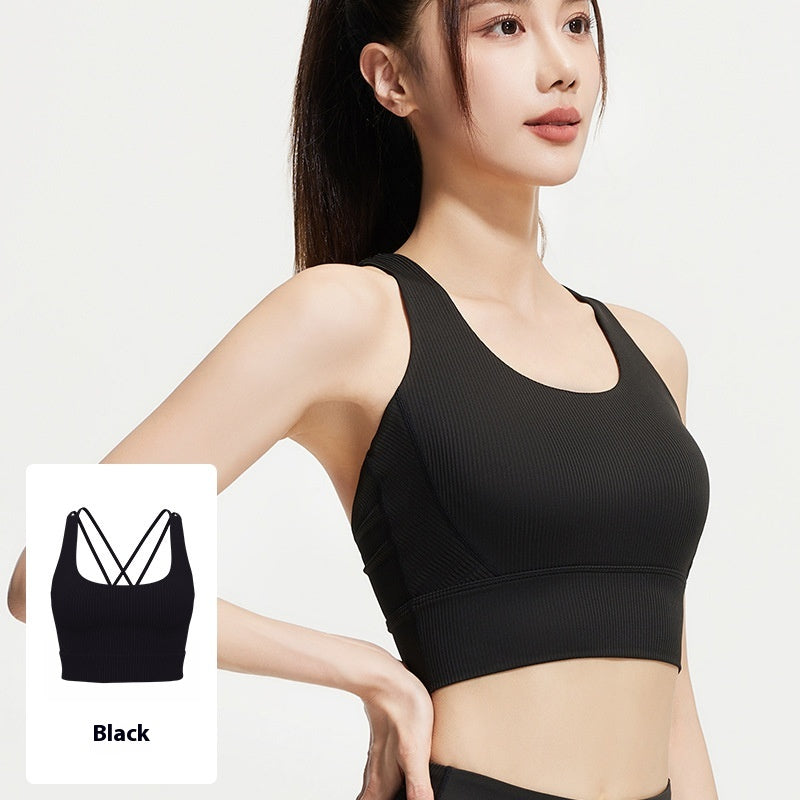 Fixed Chest Pad Shockproof Yoga Beauty Back Striped Underwear