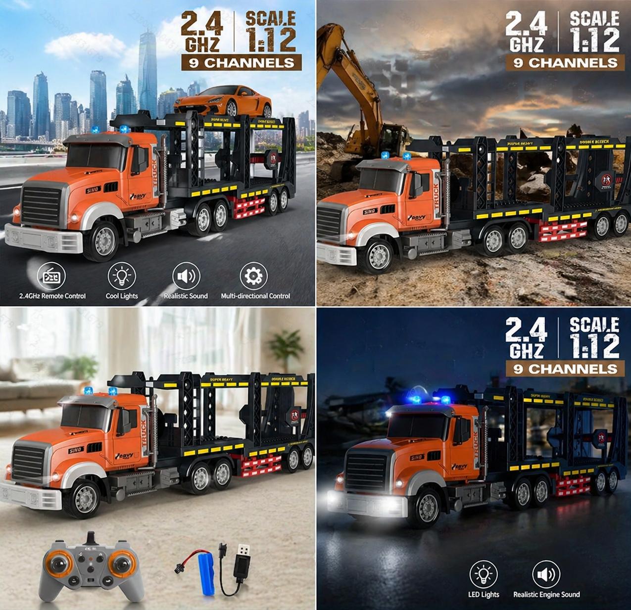 Remote-controlled Two-story Transport Truck Toy With Lithium Battery And Charging Cable