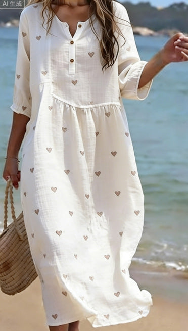 Round Neck Fashion Premium Long Sleeve Printed Dress