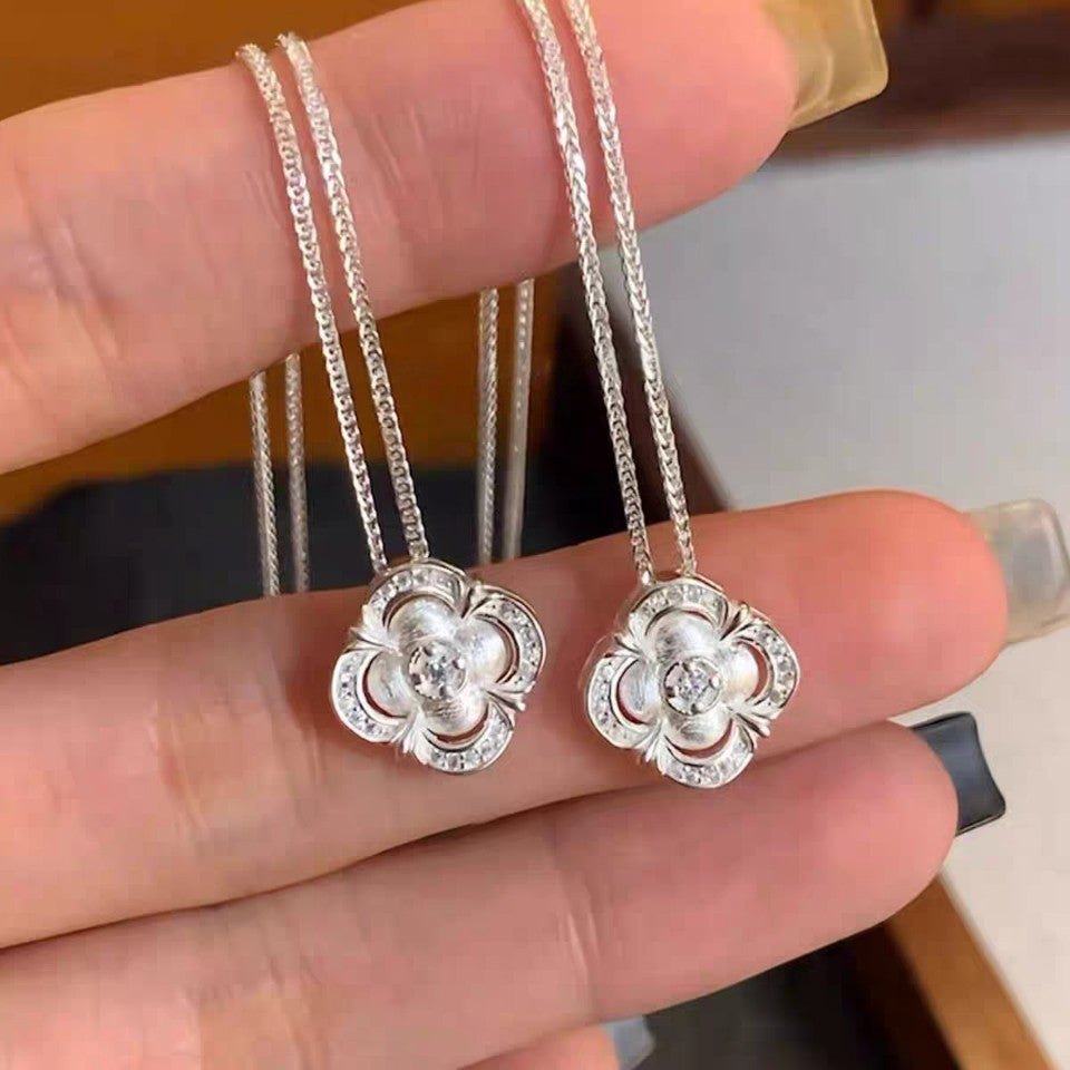 1pc 999 Sterling Silver Diamond-Encrusted Four-Leaf Clover Pendant Necklace, Luxurious Sweet Style, Perfect For Daily Wear & Valentine's Gifts