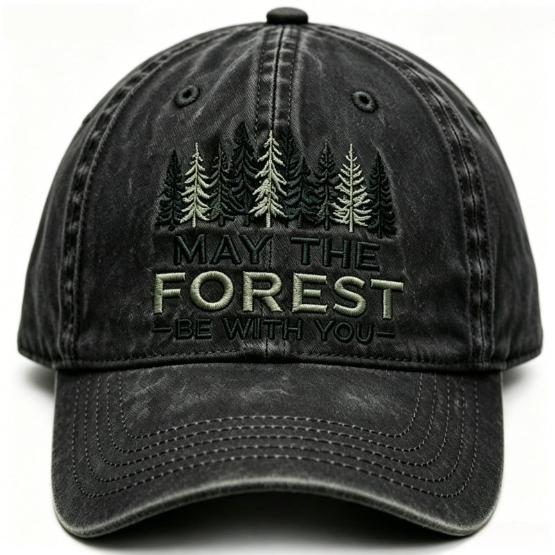 Water-washed, Distressed Forest-themed Embroidered Outdoor Casual Baseball Cap