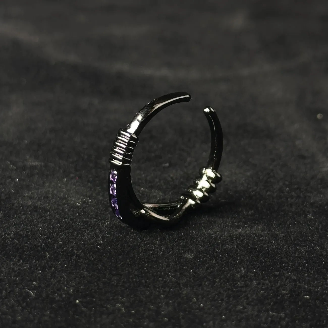 1pcs Black Knot Wrapped Purple Crystal Adjustable Open Ring, Dark Cool Trendy Style, For Men Women Daily Party Wear & Couple Valentine Gifts