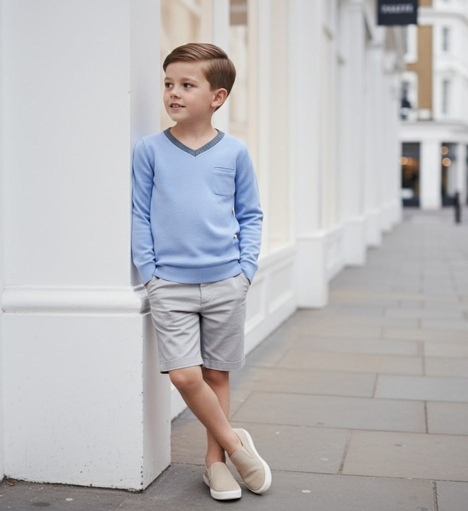 Boys V Neck Long Sleeve Top Lightweight Spring Summer Casual Smart T Shirt 3-10Y