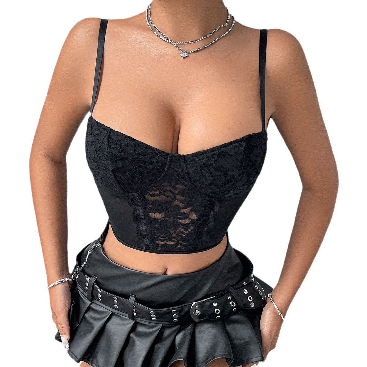 Lace Mesh Slim Fit Patchwork Beauty Back Sexy Inner Wear Outer Wear Hot Girl Camisole