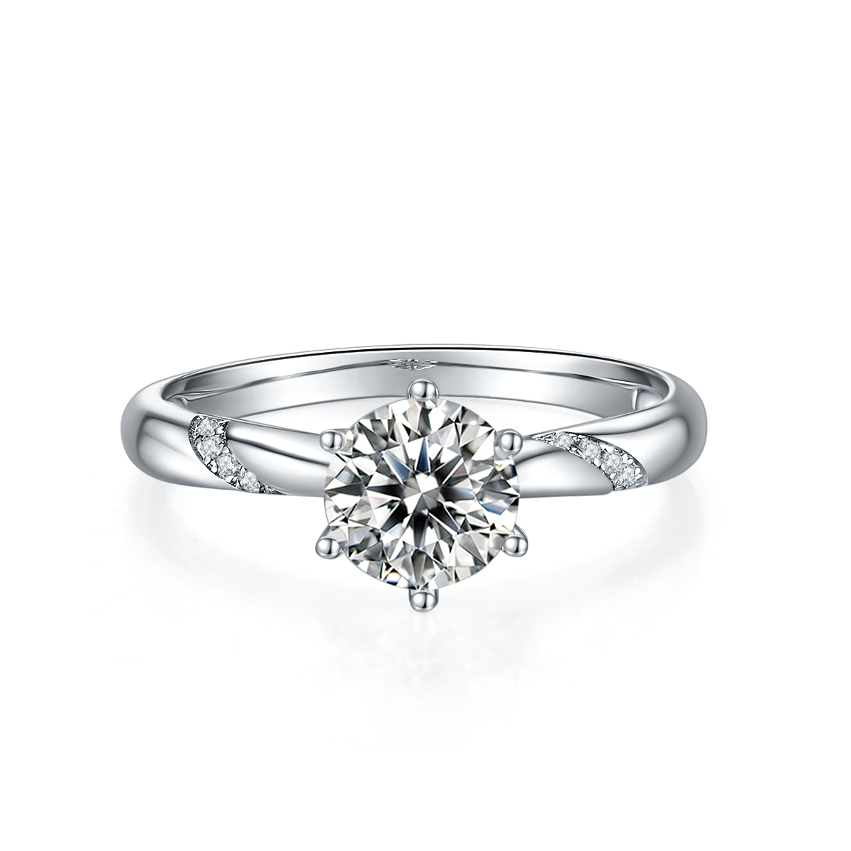 S925 Sterling Silver 1ct Moissanite Engagement Ring, D-VVS1 Round Cut 6-Prong Twisted Band, Platinum Plated US Sizes 5-9, GRA Certificate Gift Box