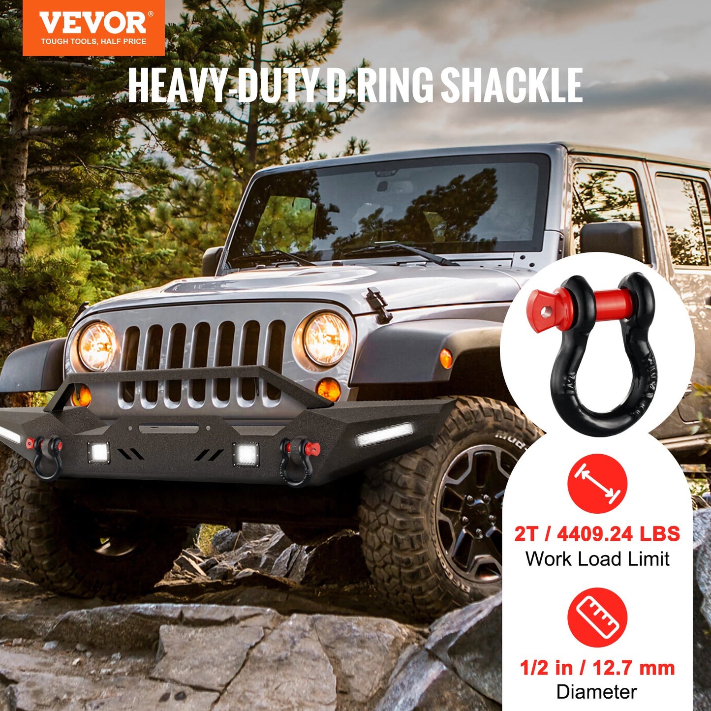 1/2' D-Ring Shackle, 4 Pack Alloy Steel Shackles 17637 Lbs (8 Ton) Break Strength With 5/8' Screw Pin, Heavy Duty Off Road Vehicle Recovery Shackle, Towing Accessories For Jeep Truck, Black