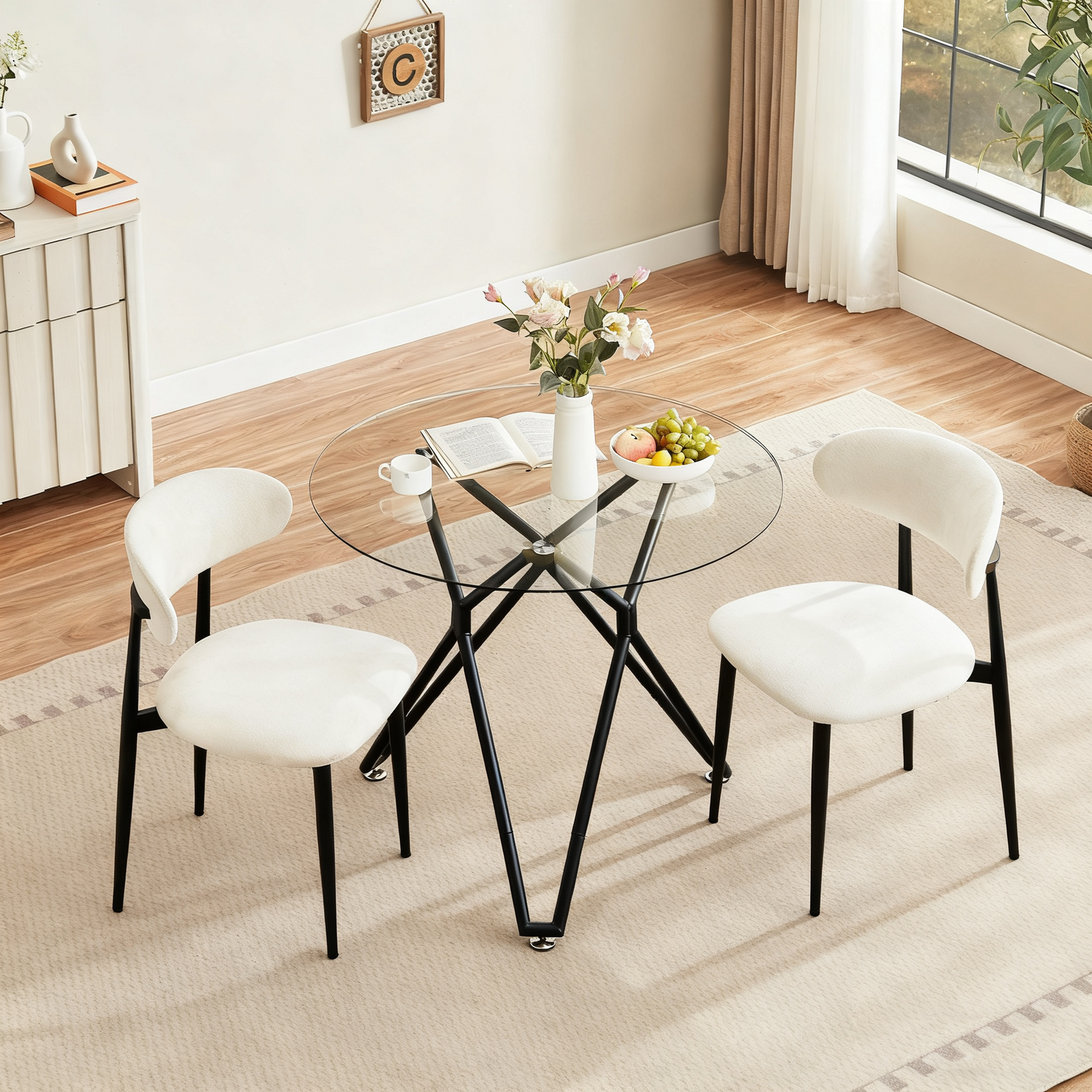 90cm Round Tempered Glass Dining Table, Suitable For 1-4 People, Space-saving Small Kitchen Table, Equipped With Sturdy Metal Legs, Suitable For Dining Room And Living Room, Black