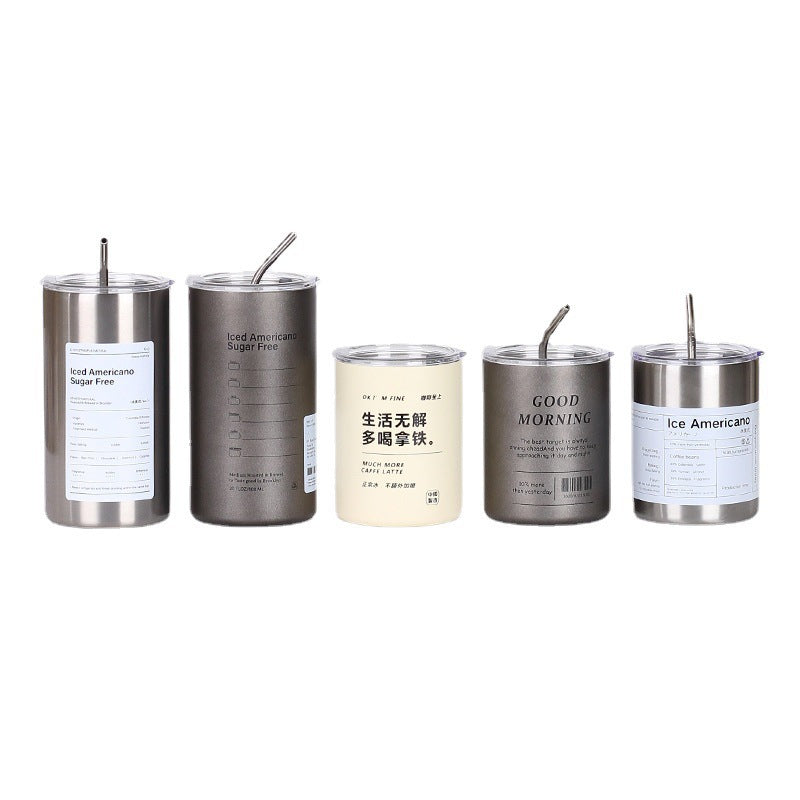 Stainless Steel Ice Beauty Vacuum Double Round Straw Straight Household Portable Coffee Cup