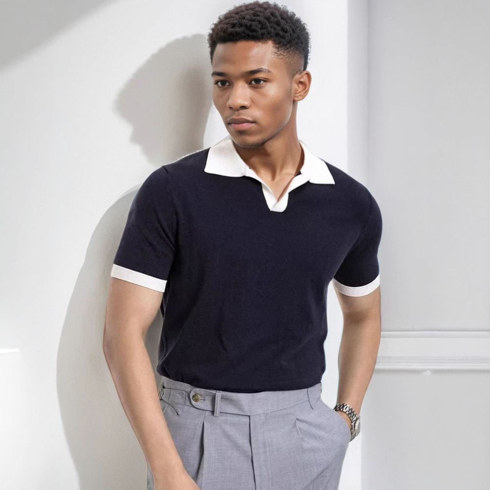Men's Korean-style Lapel Short-sleeve Top