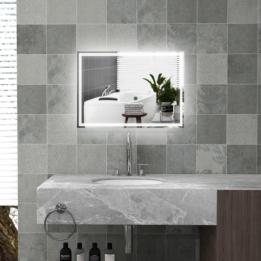 32" x 24" Bathroom Mirror with LED Lights, Dimmable Makeup Mirror, Vanity Mirror with 3 Colors, Smart Touch