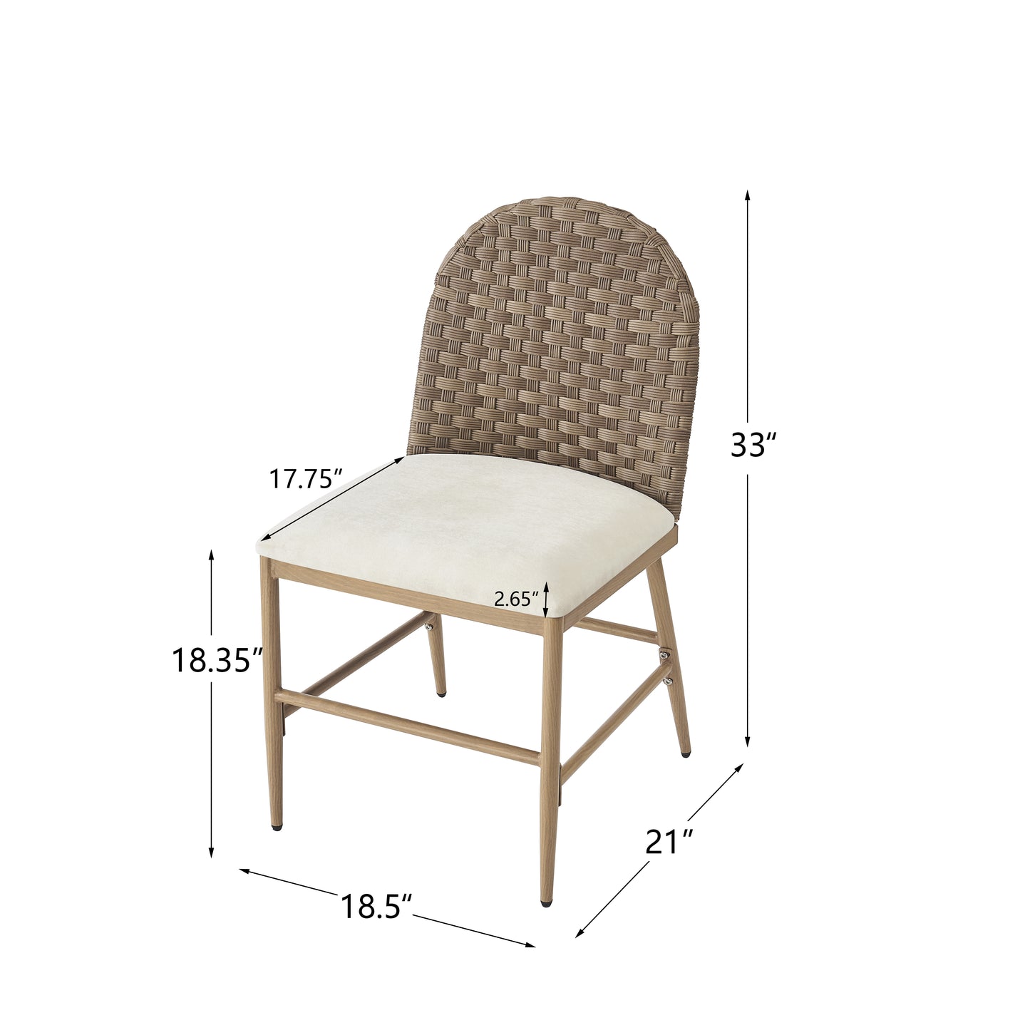 Farmhouse Dining Chairs Set Of 2, Upholstered Kitchen Chairs Armless Iron Side Chair With Rattan Backrest For Dining Room ,Restaurant,Brown