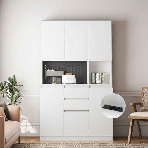 74 Inch Kitchen Pantry Cabinet With Charging Station,Freestanding Buffet Cupboards Sideboard With Drawer,Modern Pantry Cabinet With Microwave Stand For Kitchen,Living Room,Dinning Room