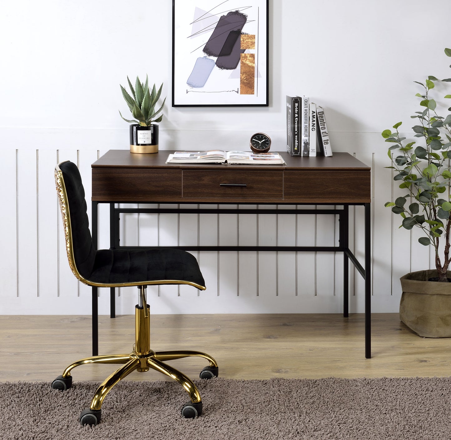 Verster Oak & Black Finish Writing Desk W USB