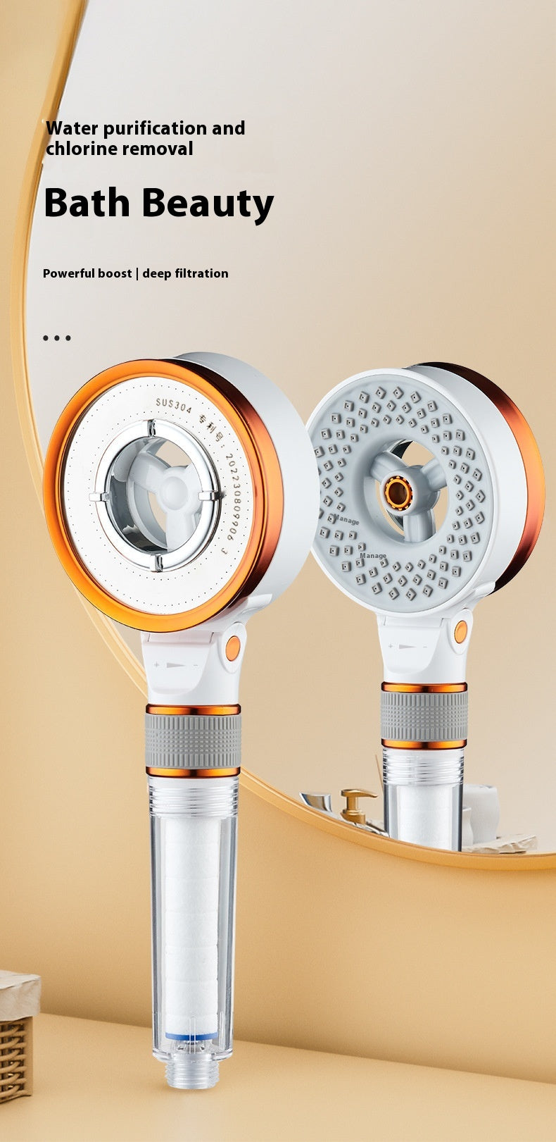 Double-sided Supercharged Skin Beauty Shower Nozzle Household High-pressure Bath