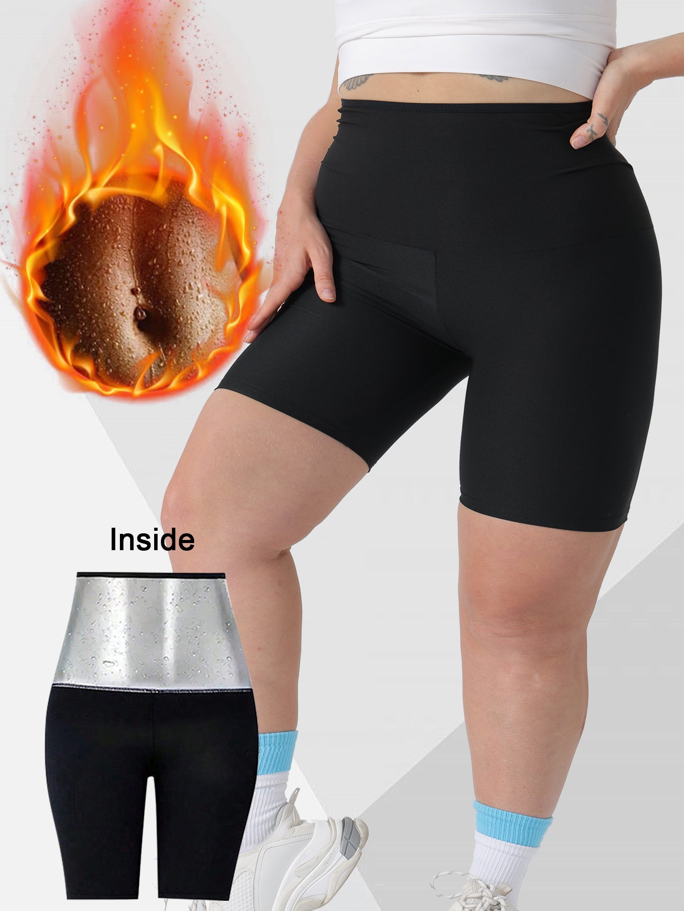 Plus Size Sauna Sweat Shorts For Women Slimming Compression Workout Thermo Waist Trainer Slimming Leggings Pants Body Shaper