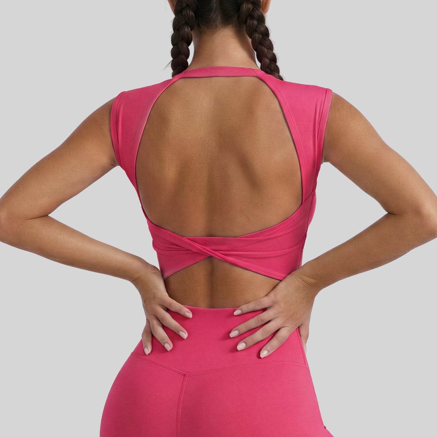 New Hollow Out Twist Tank Sports Bra With Removable Pads, Dopamine Fitness Bra