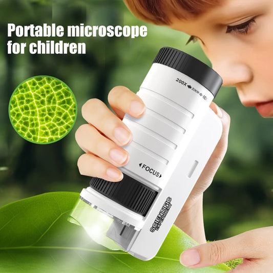 Children's Handheld Microscope Optical HD Portable Microscope, Microscope With LED Light, Biological Education Science Experiment Toy Gift - Black