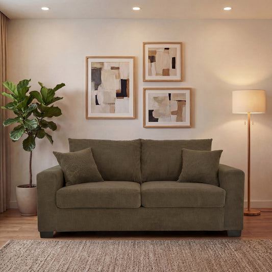 69-inch Two-seater  Sofa With Textured Fabric, Comfortable Upholstered Couch With 2 Throw Pillows And Sturdy Plastic Legs For Living Room, Apartment, Office,  Coffee