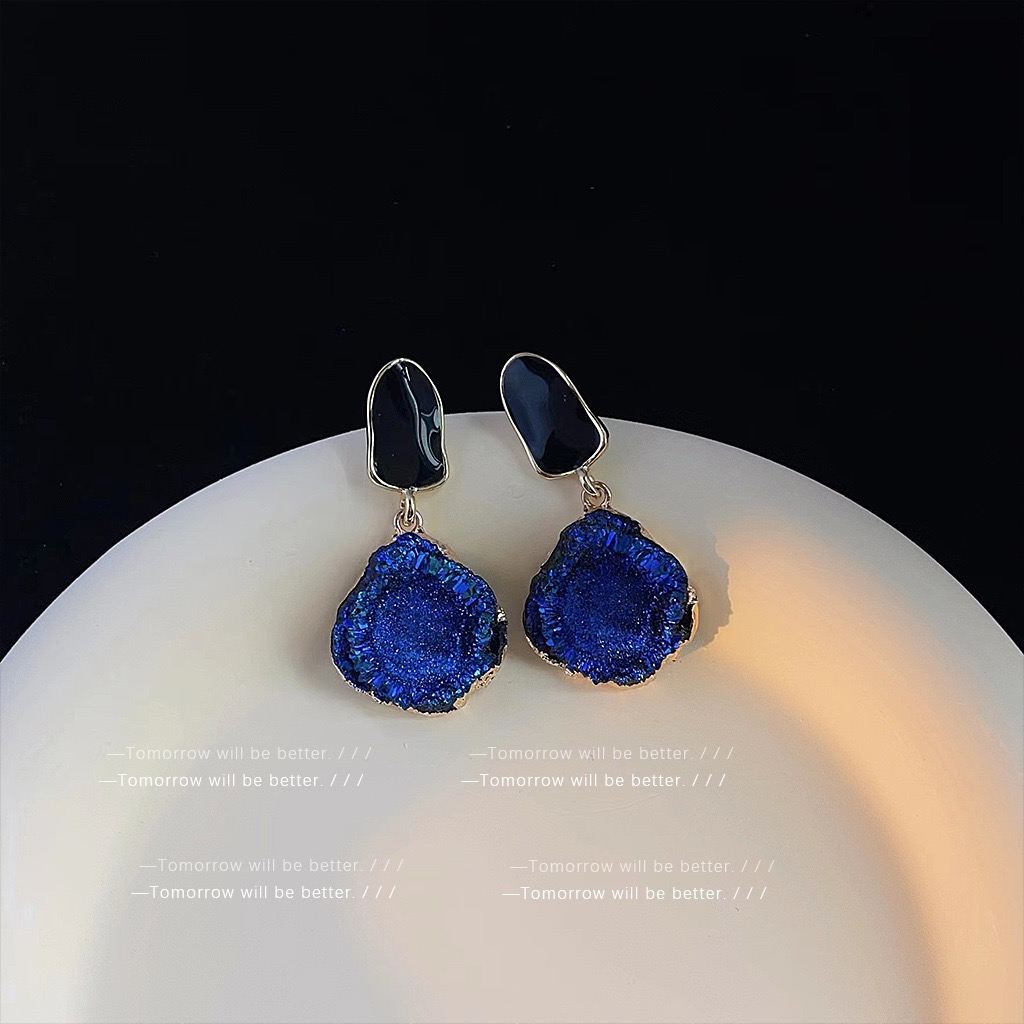 Irregular Klein Blue Enamel Earrings For Women Korean Style Niche Elegant Stud Earrings