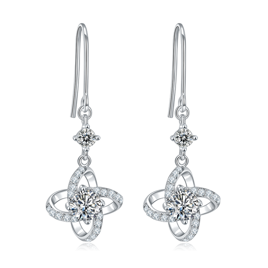 S925 Sterling Silver Clover Dangle Earrings, 0.5ct D-VVS1 Moissanite & Lab-Grown Gemstones, Platinum Plated Hook Earrings For Women With Gift Box