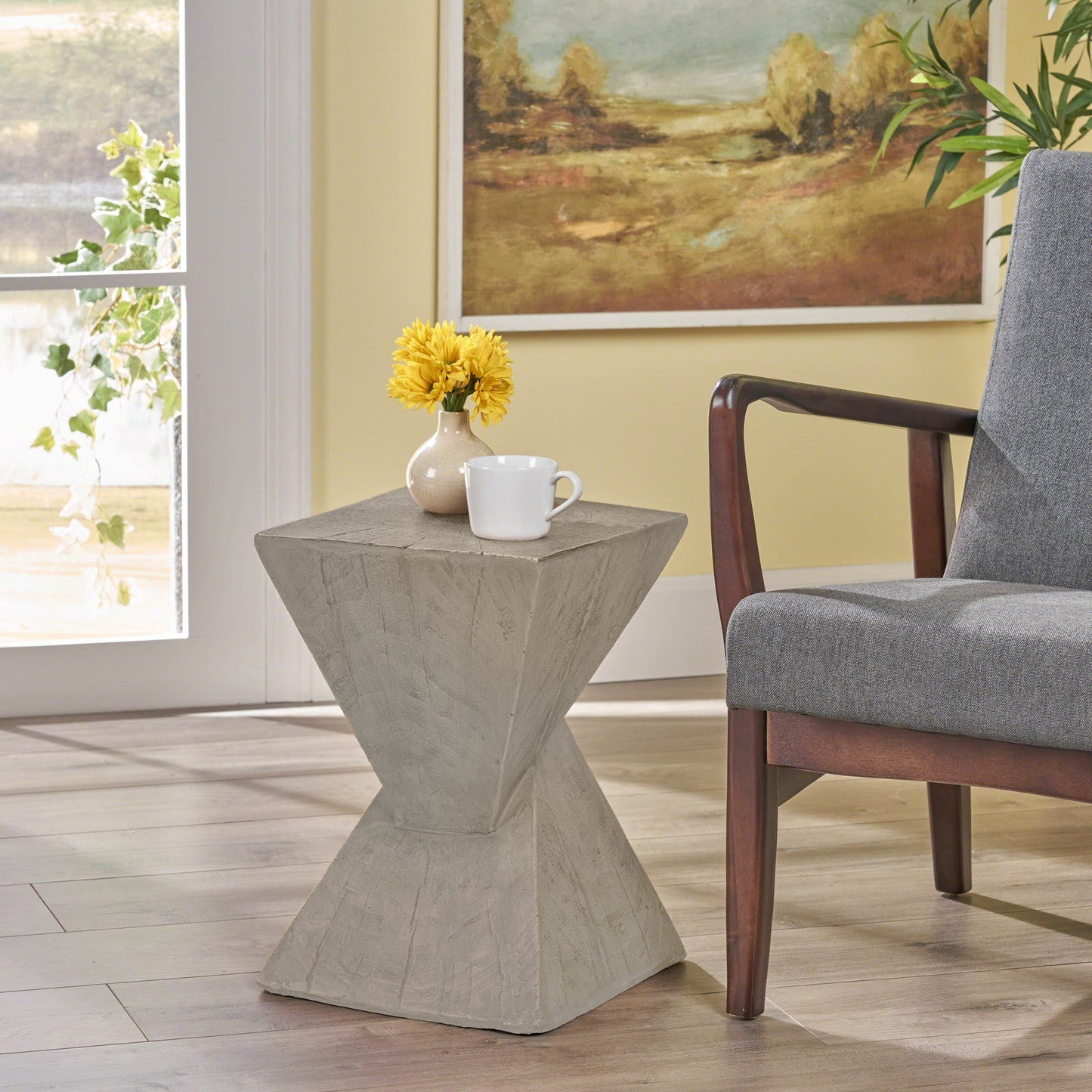 TESS Modern Side Table -Stylish Cent Table Compatible With Living Room, Bedroom, Or Office -Versatile Home Furniture With Design And Sturdy Construction,Light Gray Color