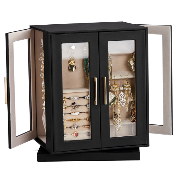 Four Sides With Storage, 5 Drawers That Can Rotate. Black Cabinet Body,   Velvet Fabric. Necklace Box.