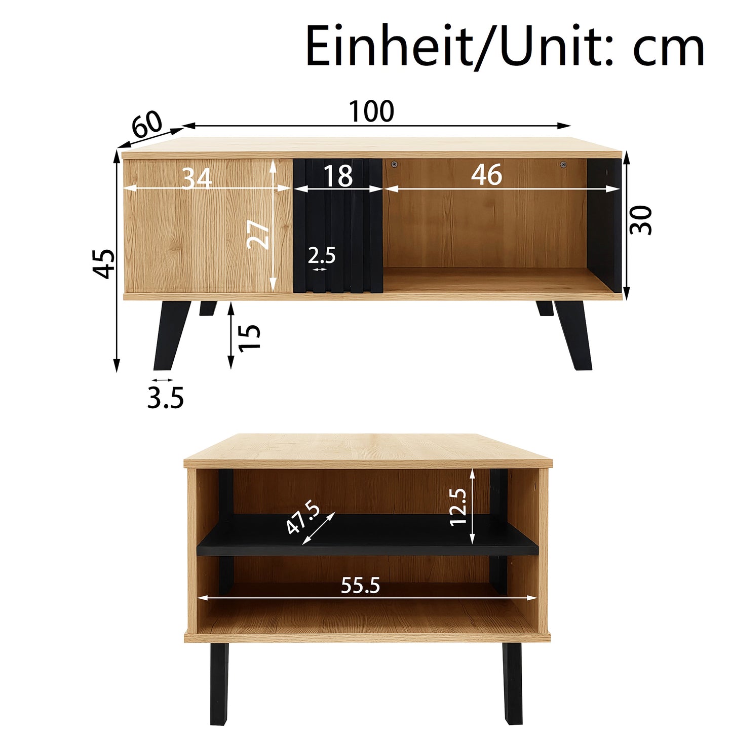 Living Room Furniture Set 3 Pieces  Coffee Table, TV Cabinet & Sideboard  Modern Design In Wood And Black  Plenty Of Storage Space, Stylish Elegance For Every Home