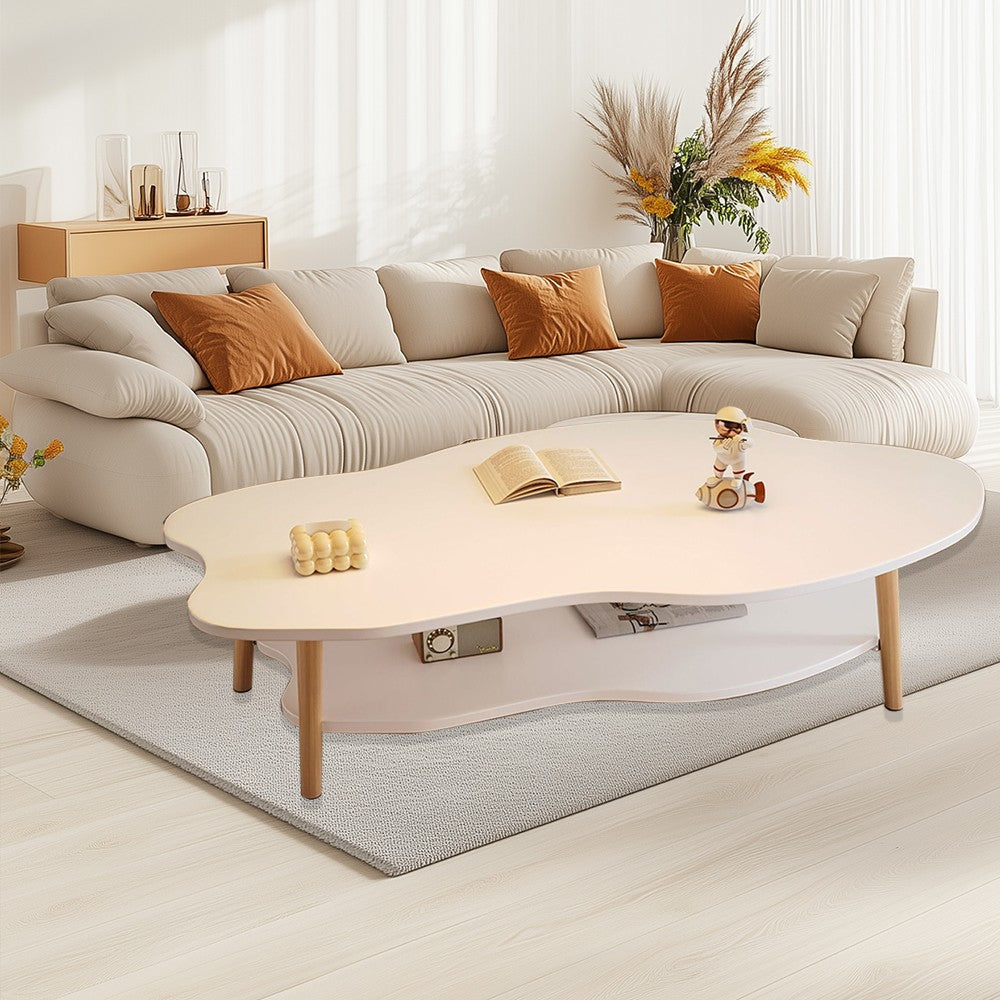 2 Layer Coffee Table Cloud Tea Table Modern Living Room Desk W Storage Shelf