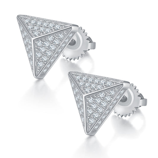 S925 Sterling Silver 114pcs D Color VVS1 Moissanite Triangle Stud Earrings 3D Pyramid Screw Back Hypoallergenic GRA Certified Gift Box